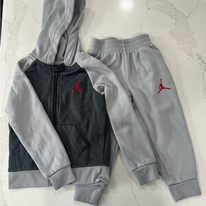 Kids Gray and Black Jordan Tracksuit with Red Jordan Logo